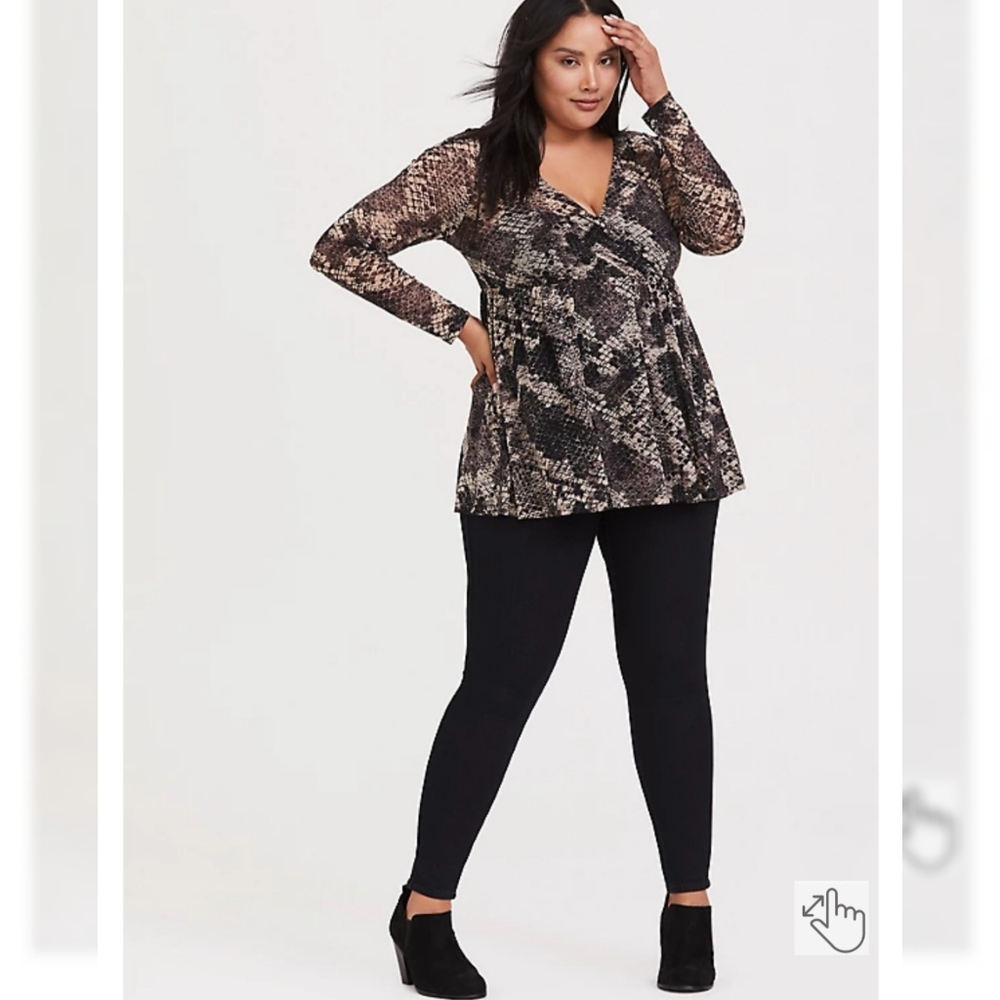 Torrid Snakeskin Print Mesh Surplice Babydoll Top